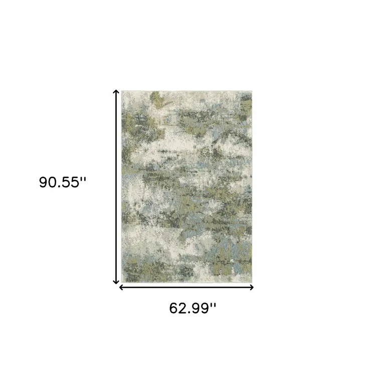 5' X 7' Ivory Sage And Teal Abstract Area Rug