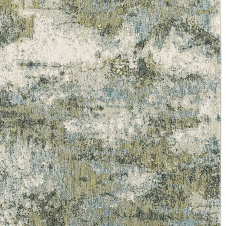 5' X 7' Ivory Sage And Teal Abstract Area Rug