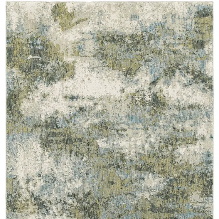 5' X 7' Ivory Sage And Teal Abstract Area Rug