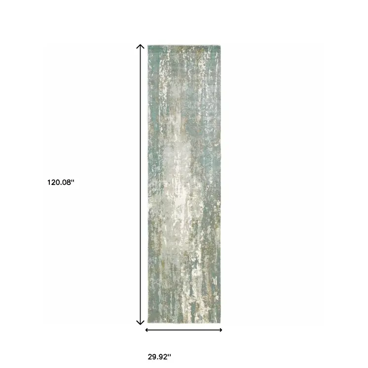 3' X 10' Blue And Gray Abstract Splash Indoor Runner Rug