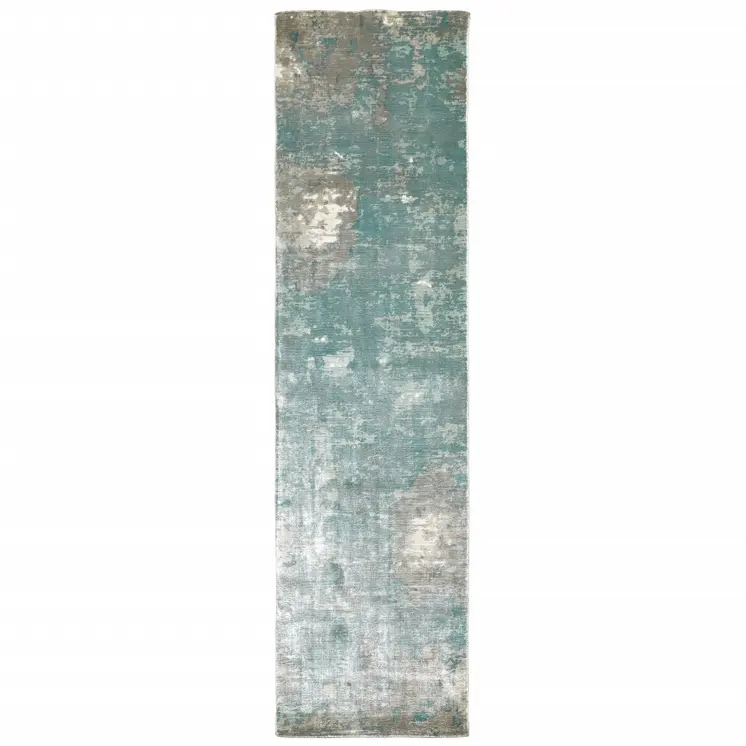 3' X 10' Blue And Gray Abstract Pattern Indoor Runner Rug