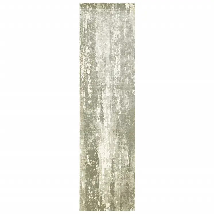 3' X 10' Gray And Ivory Abstract Splash Indoor Runner Rug