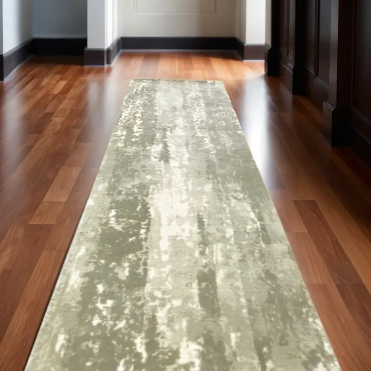 3' X 10' Gray And Ivory Abstract Splash Indoor Runner Rug