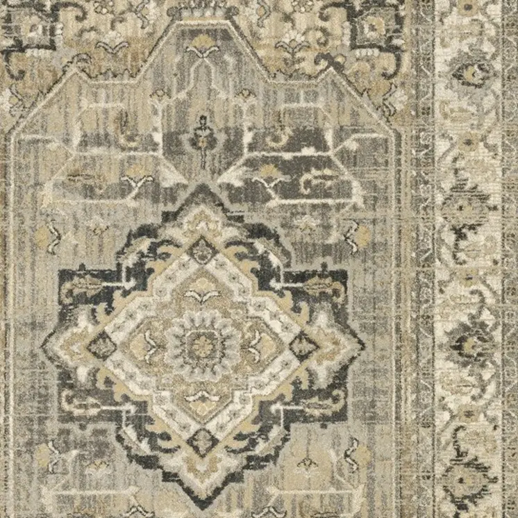 7' X 10' Beige And Gray Medallion Distressed Area Rug