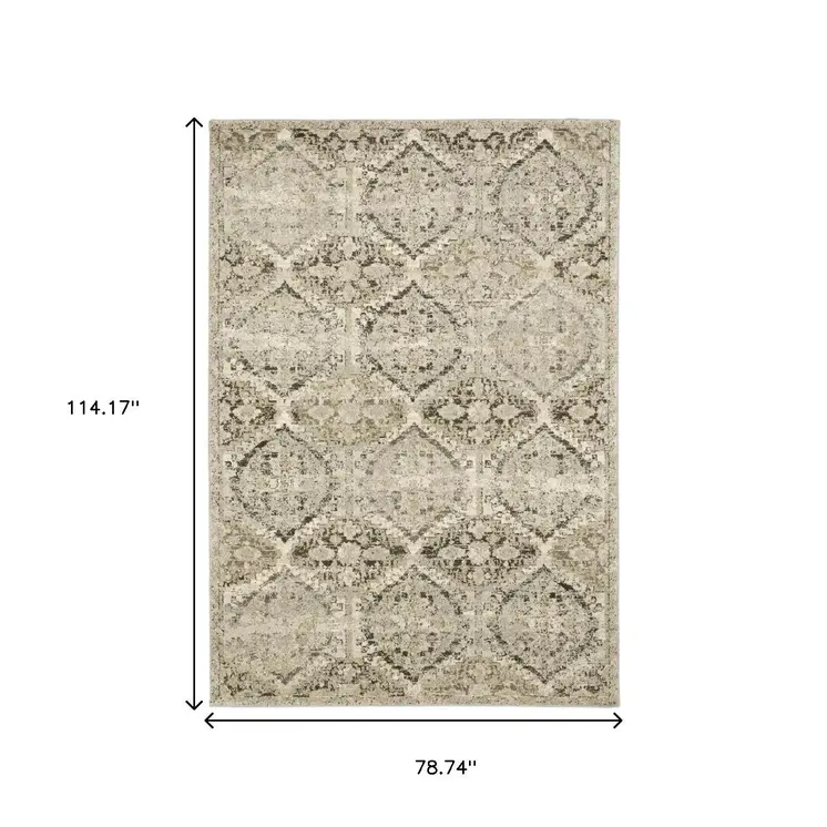 7' X 10' Ivory And Gray Trellis Distressed Area Rug