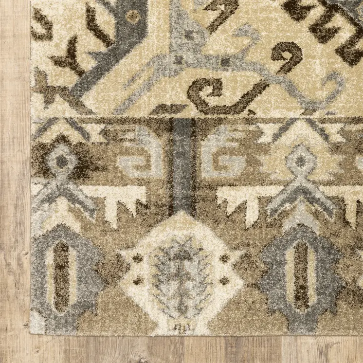 7' X 10' Tan And Gold Medallion Area Rug