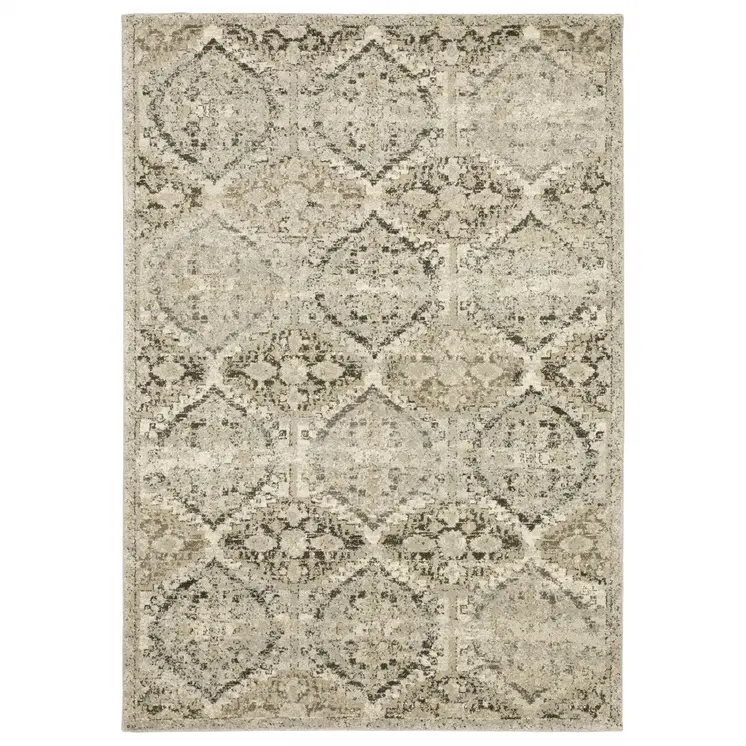 8' X 11' Ivory And Gray Trellis Distressed Area Rug