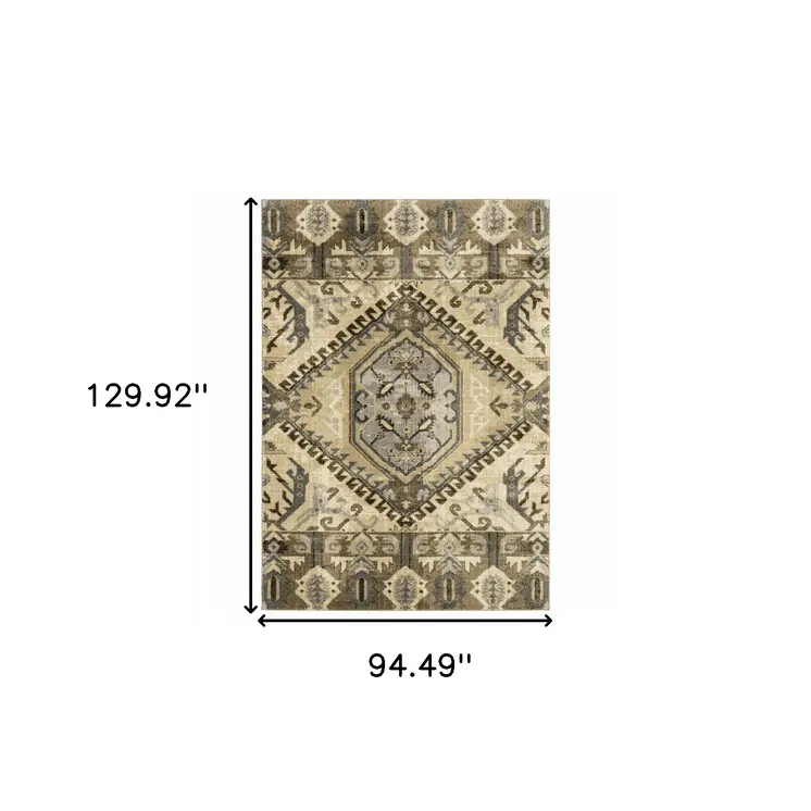 8' X 11' Tan And Gold Medallion Area Rug