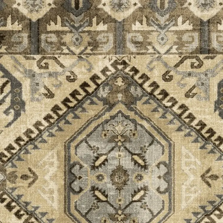8' X 11' Tan And Gold Medallion Area Rug