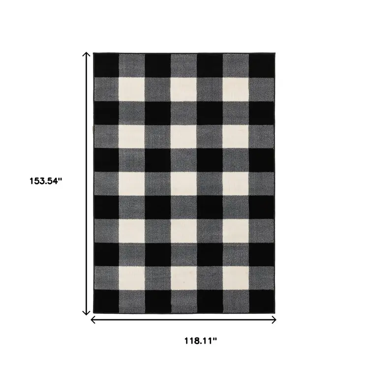 10' X 13' Black And Ivory Gingham Area Rug