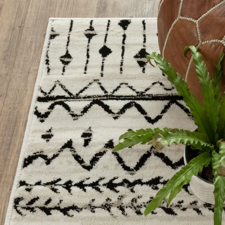 10' X 13' Ivory And Black Abstract Geometric Area Rug