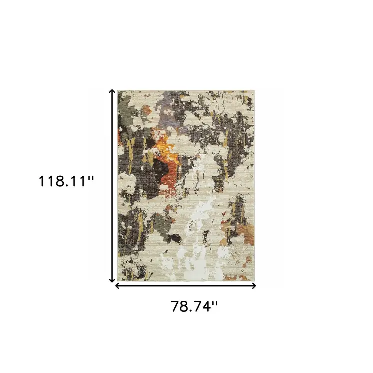 7' X 10' Beige and Black Power Loom Area Rug