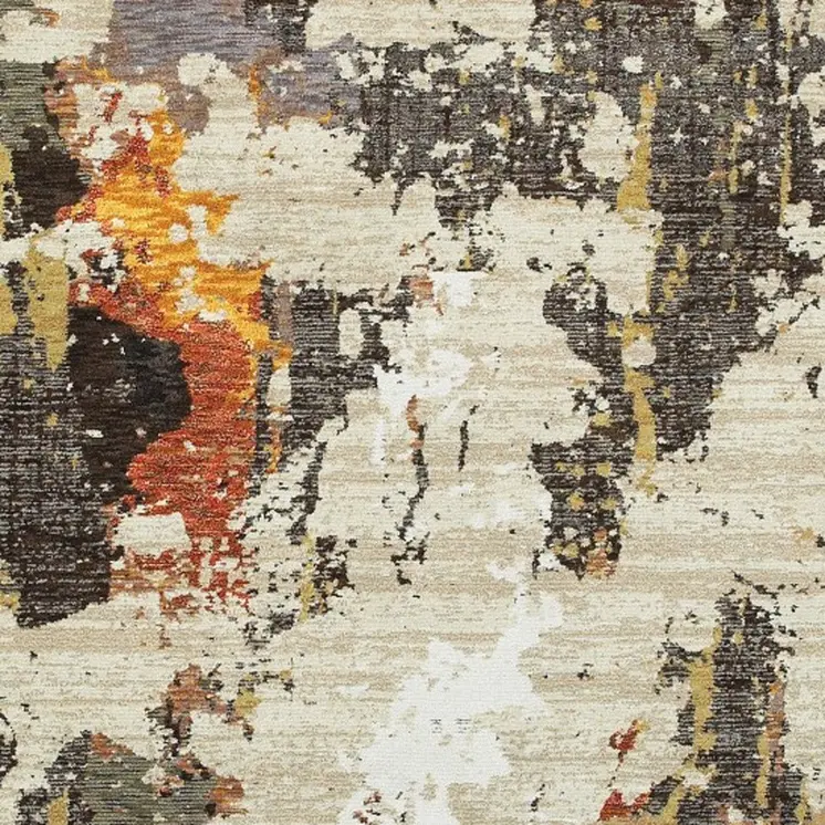 7' X 10' Beige and Black Power Loom Area Rug