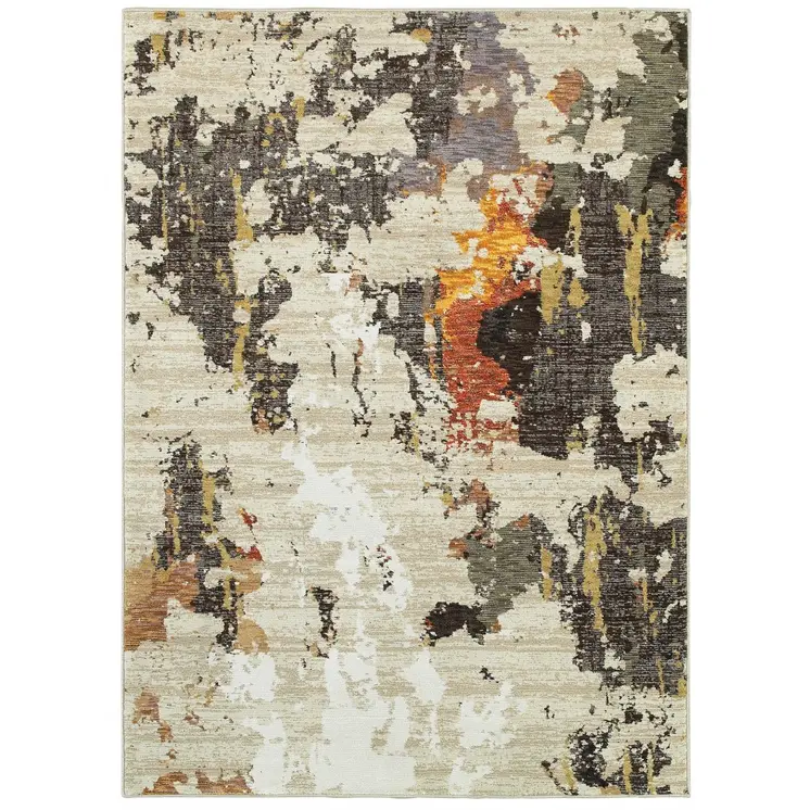 7' X 10' Beige and Black Power Loom Area Rug