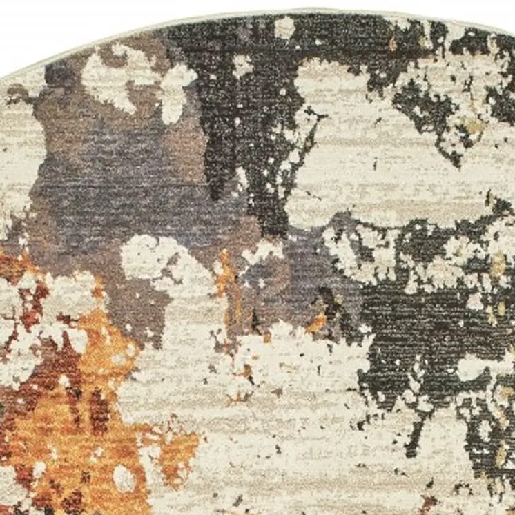 8' Beige and Black Round Power Loom Area Rug