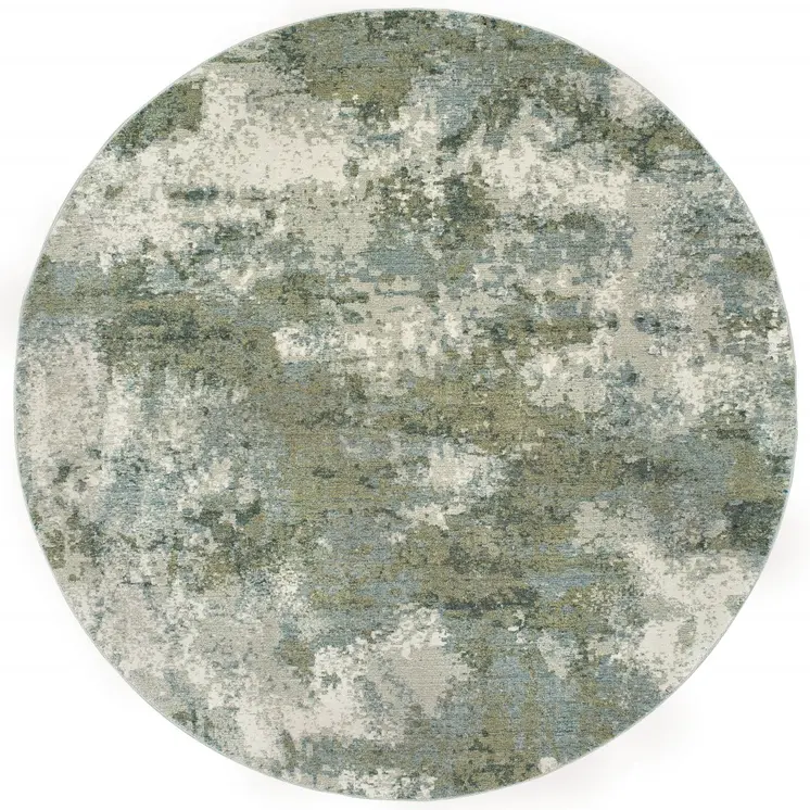 8' Blue Green Round Power Loom Area Rug