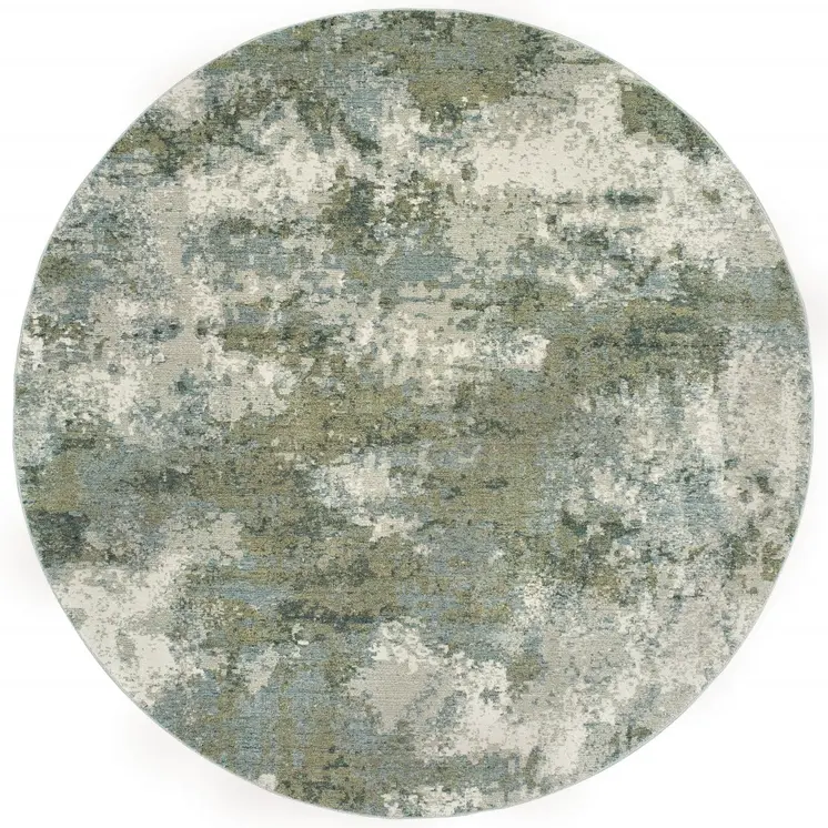 8' Blue Green Round Power Loom Area Rug