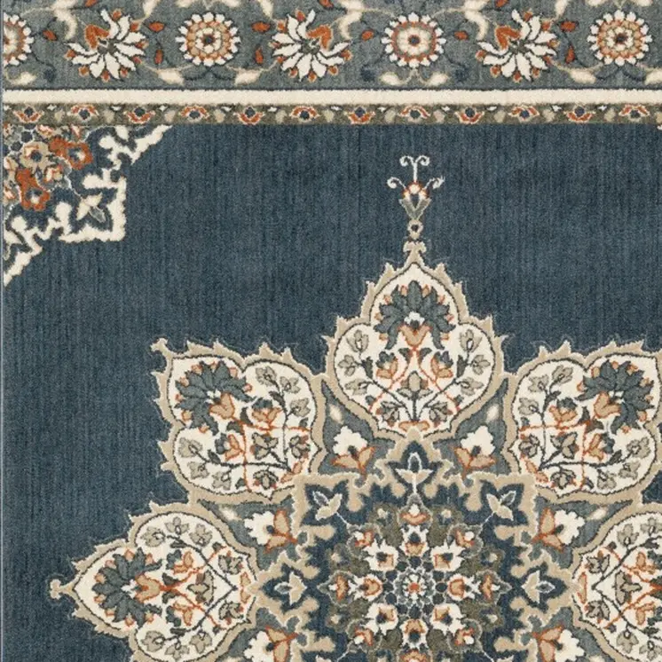 10' X 13' Blue And Beige Floral Medallion Area Rug