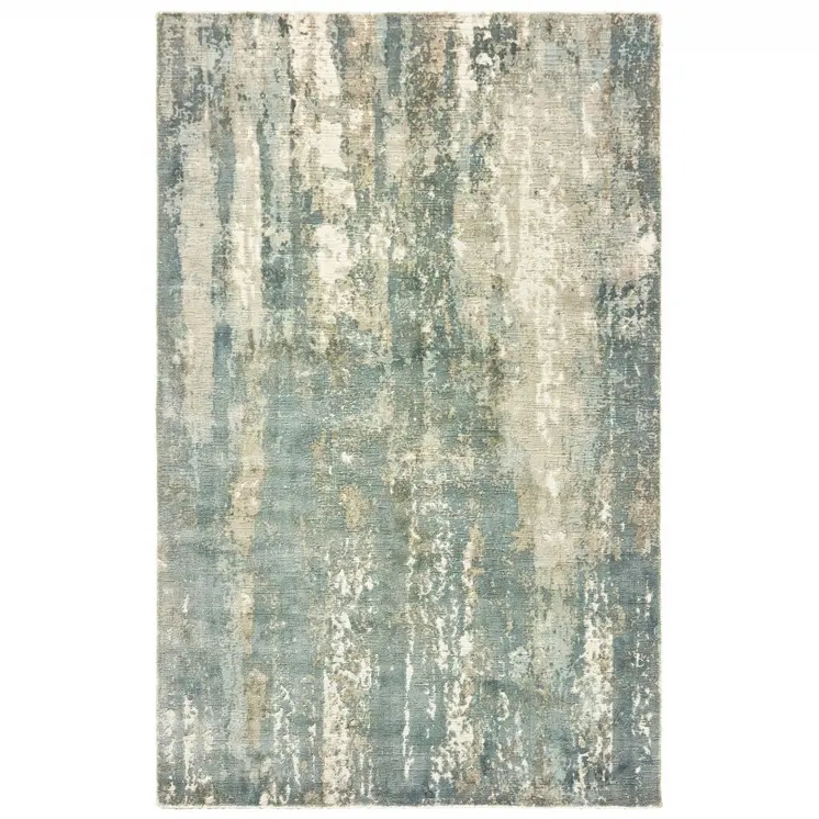 6' X 9' Blue And Gray Abstract Hand Loomed Distressed Area Rug