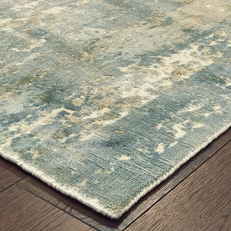 6' X 9' Blue And Gray Abstract Hand Loomed Distressed Area Rug