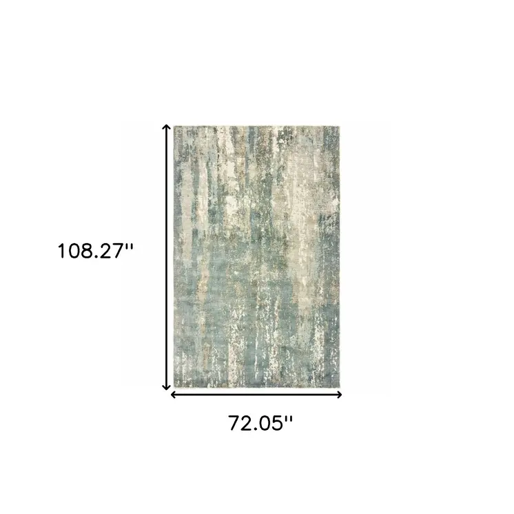 6' X 9' Blue And Gray Abstract Hand Loomed Distressed Area Rug