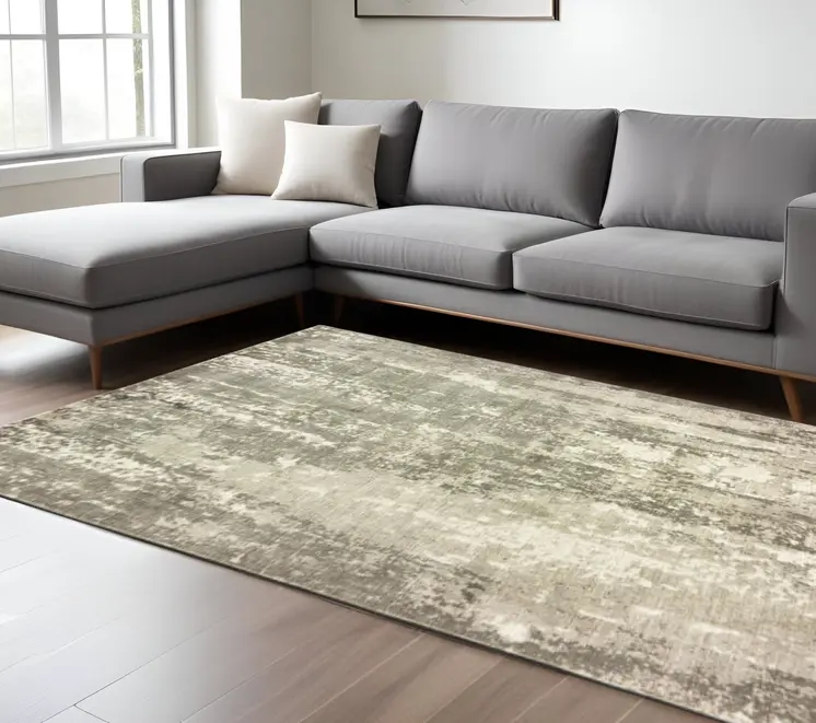 6' X 9' Gray And Ivory Abstract Hand Loomed Distressed Area Rug