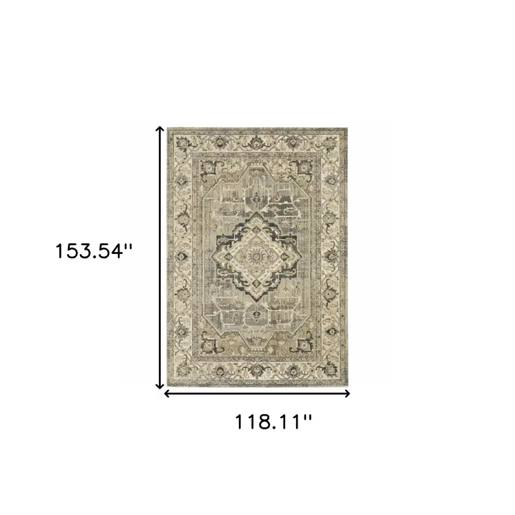 10' X 13' Beige And Gray Medallion Distressed Area Rug