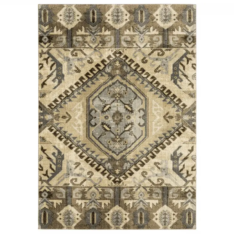10' X 13' Tan And Gold Medallion Area Rug