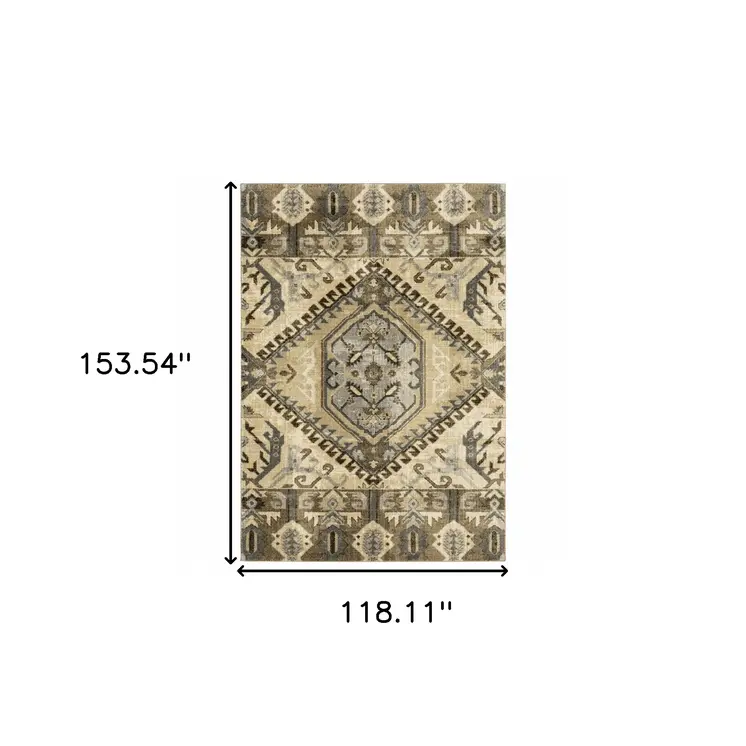 10' X 13' Tan And Gold Medallion Area Rug