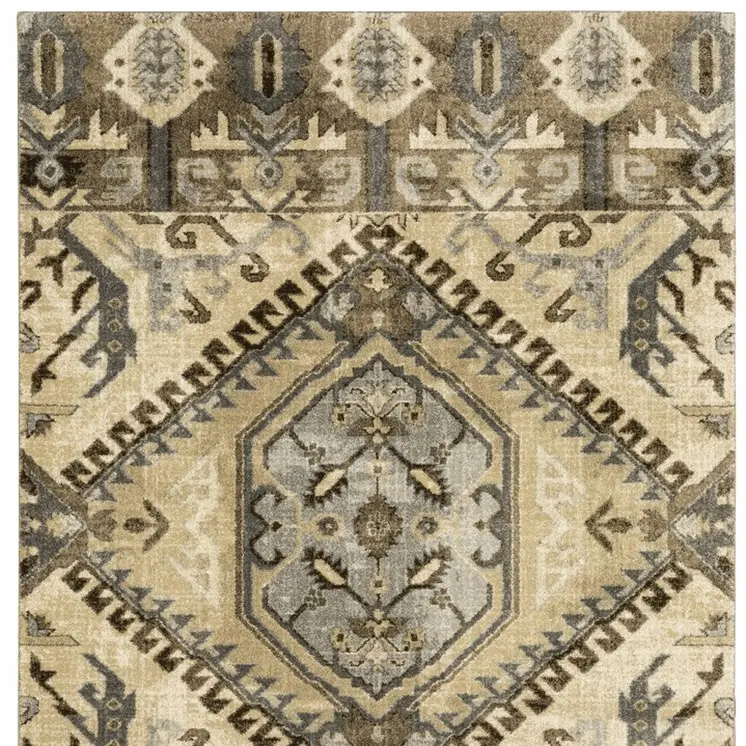 10' X 13' Tan And Gold Medallion Area Rug