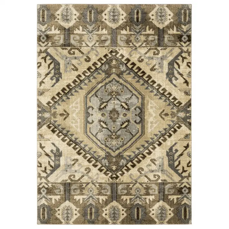 10' X 13' Tan And Gold Medallion Area Rug