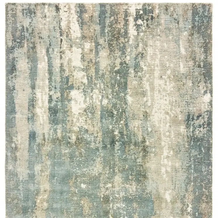 8' X 10' Blue And Gray Abstract Hand Loomed Distressed Area Rug