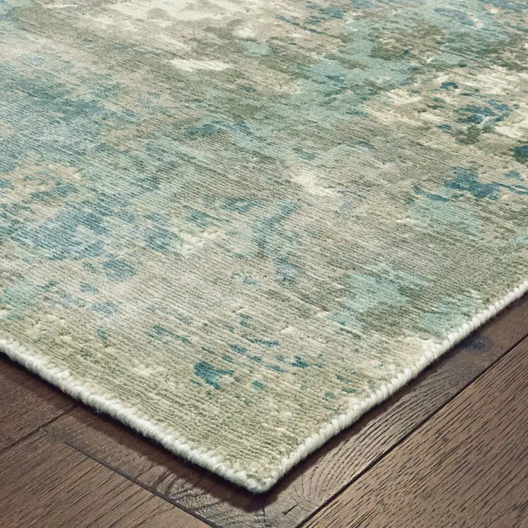 8' X 10' Blue And Gray Abstract Hand Loomed Distressed Area Rug