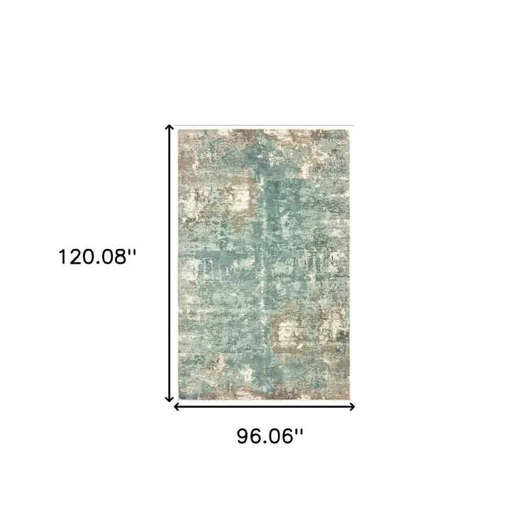8' X 10' Blue And Gray Abstract Hand Loomed Distressed Area Rug