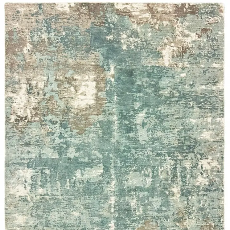 8' X 10' Blue And Gray Abstract Hand Loomed Distressed Area Rug