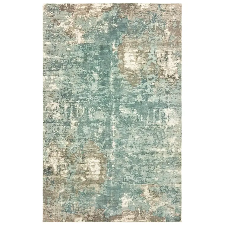 9' X 12' Blue And Gray Abstract Hand Loomed Distressed Area Rug