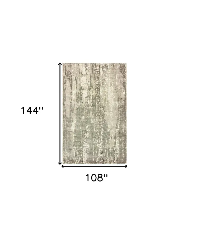 9' X 12' Gray And Ivory Abstract Hand Loomed Distressed Area Rug