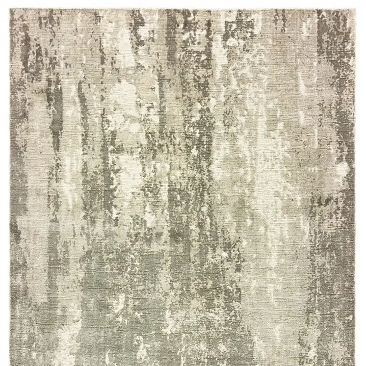 9' X 12' Gray And Ivory Abstract Hand Loomed Distressed Area Rug