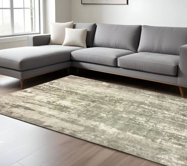 10' X 14' Gray And Ivory Abstract Hand Loomed Distressed Area Rug