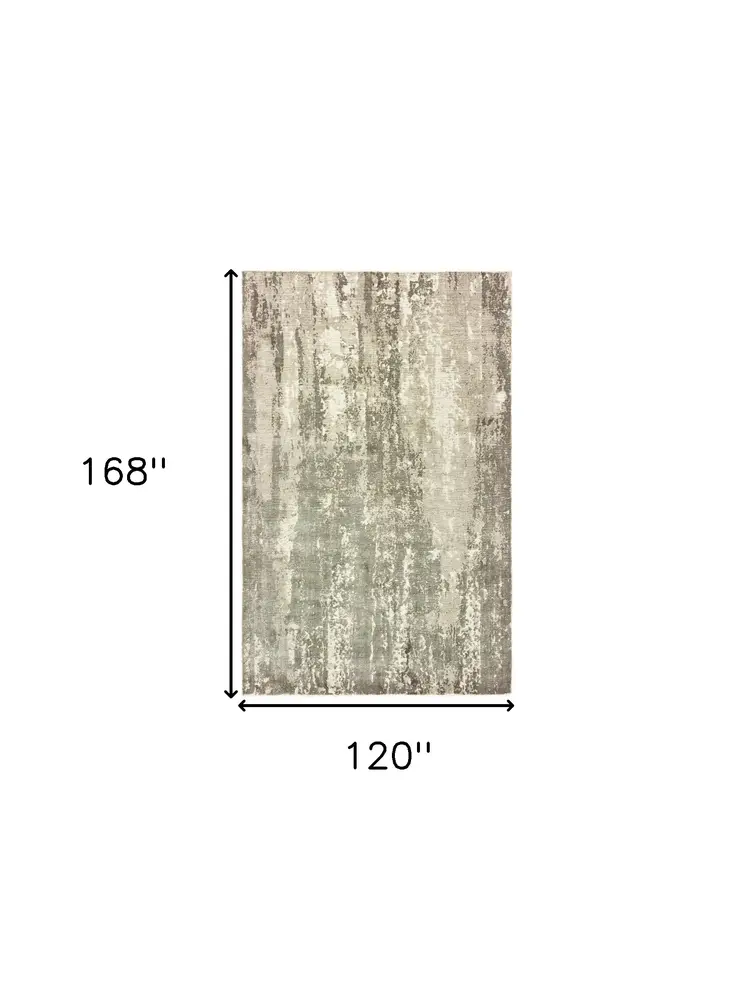 10' X 14' Gray And Ivory Abstract Hand Loomed Distressed Area Rug