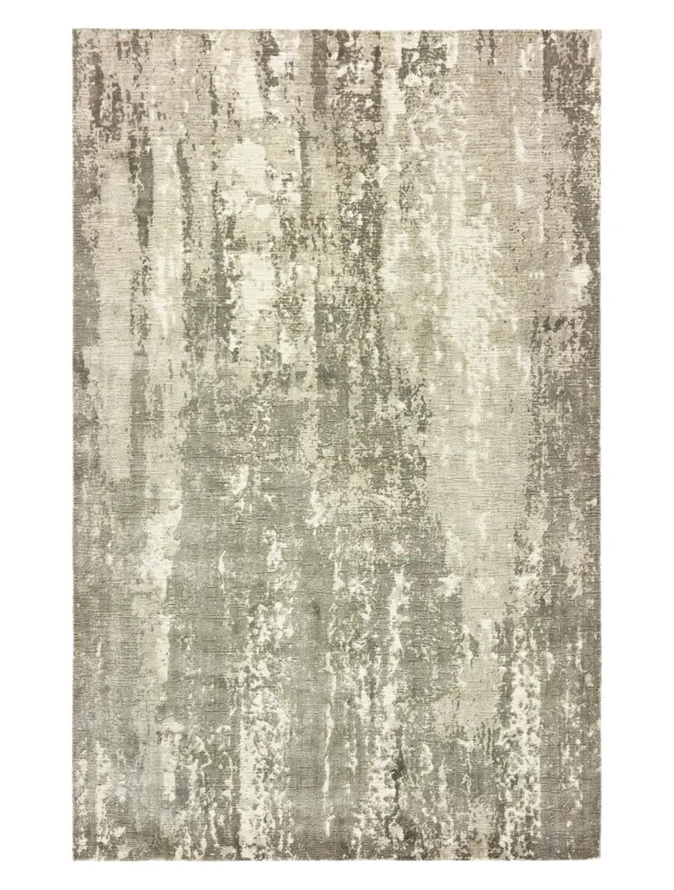 10' X 14' Gray And Ivory Abstract Hand Loomed Distressed Area Rug