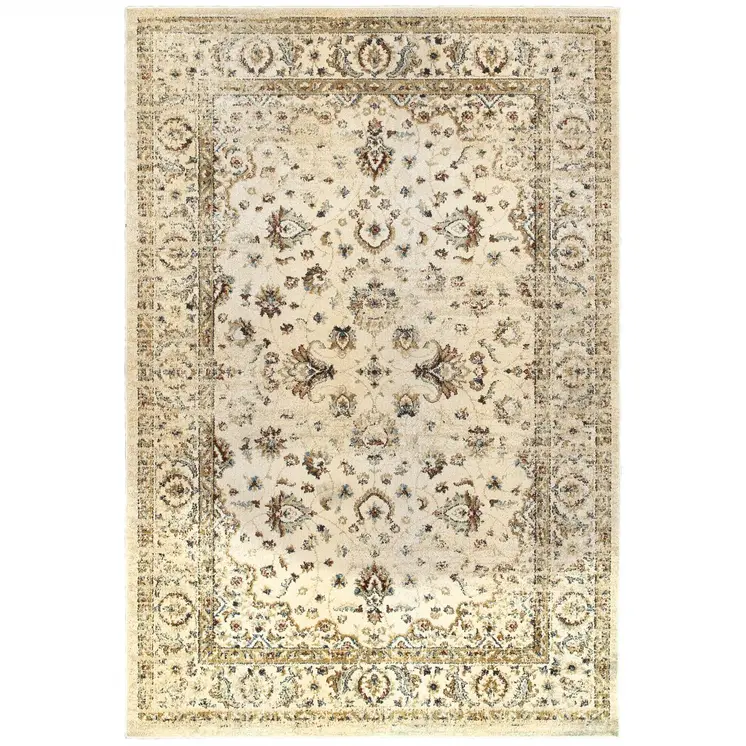 8' X 11' Ivory And Gold Medallion Distressed Area Rug