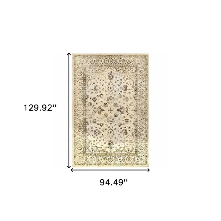 8' X 11' Ivory And Gold Medallion Distressed Area Rug