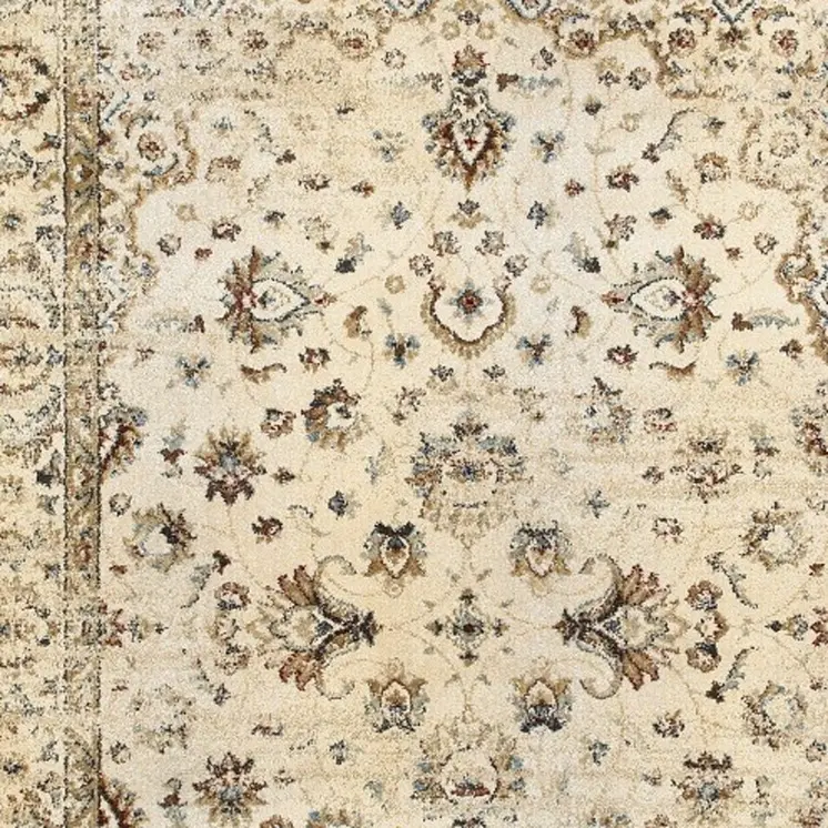 8' X 11' Ivory And Gold Medallion Distressed Area Rug
