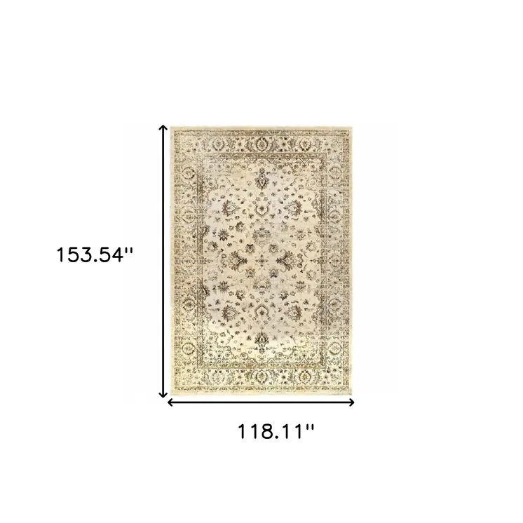10' X 13' Ivory And Gold Medallion Distressed Area Rug