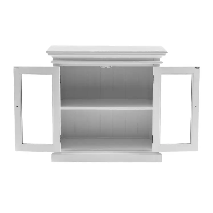 35" White Wood and Glass Two Door Accent Cabinet