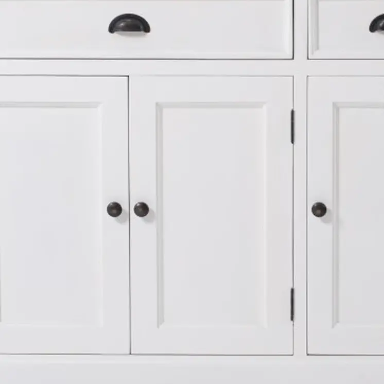 71" White Solid Wood Three Drawer Sideboard with Five Doors