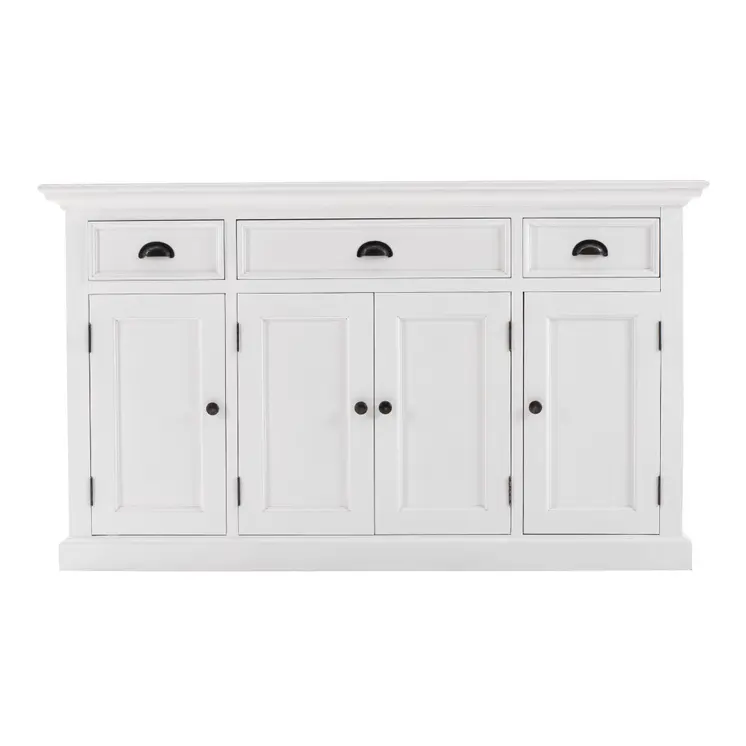 57" White Solid Wood Three Drawer Sideboard