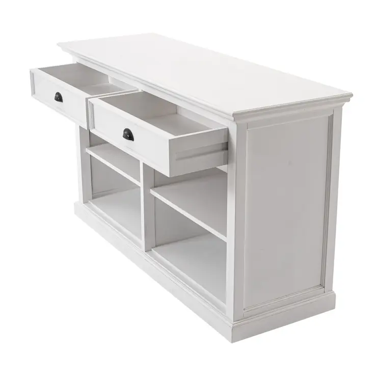 57" White Wood Two Drawer Buffet Table