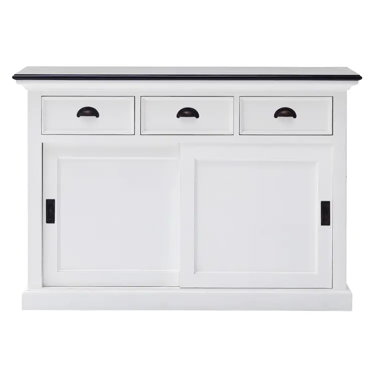 Modern Farmhouse Black And White Buffet Server With Sliding Doors